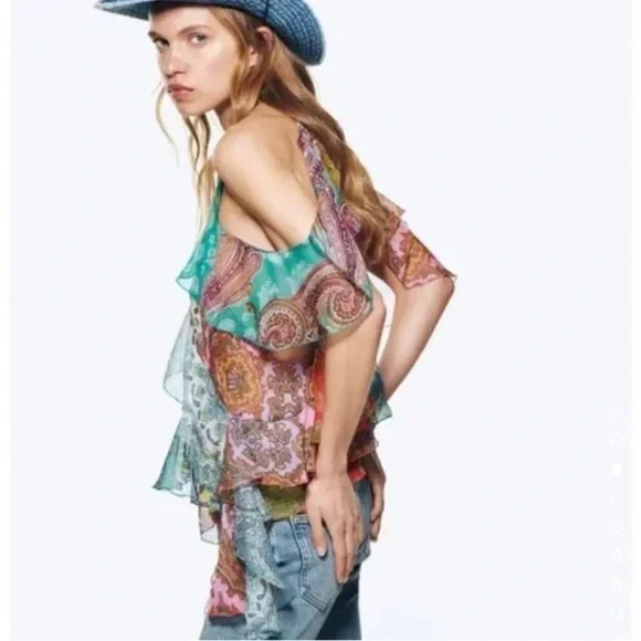 Zara Ruffled Paisley Patchwork Blouse - Picture 7 of 7